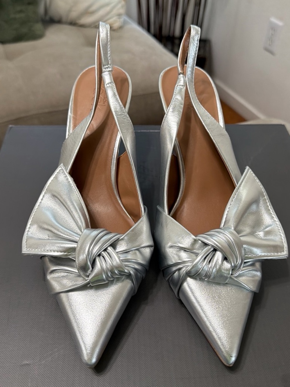 Nordstrom Silver Pointed Slingback Knot Pumps